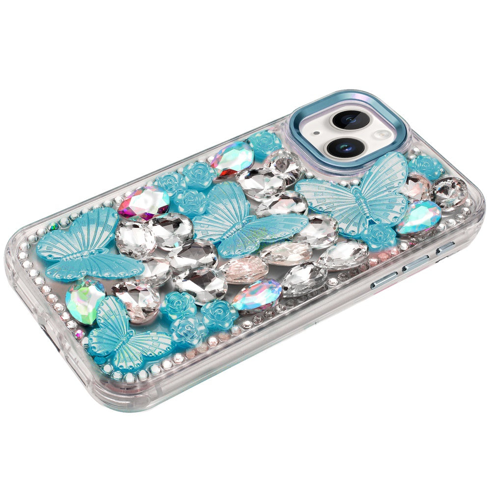 For Apple iPhone 11 3D Diamond Floral Butterfly Bling Stone Hybrid, Sparkly Rhinestone Gemstone Back Shockproof Case Cover