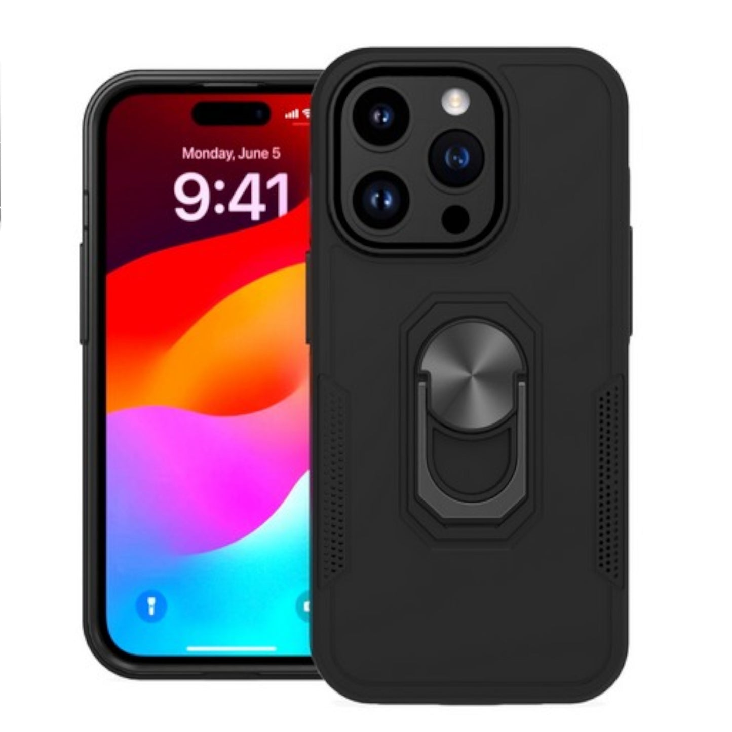 For Apple iPhone 15 Pro Max (6.7") Military Grade Armor Heavy Shockproof Hybrid Kickstand Built-in 360°Rotate Ring Phone Case Cover
