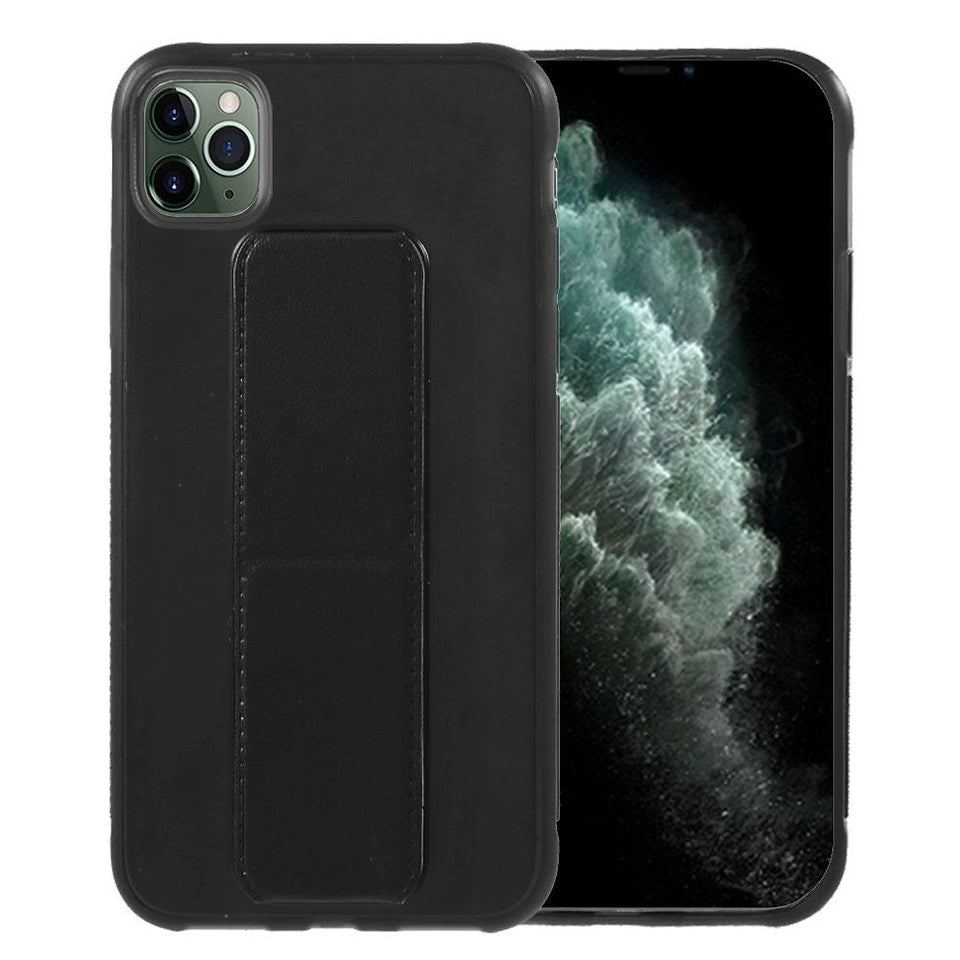 For Apple iPhone 15 Pro (6.1") PU Leather Back Foldable Kickstand Hand Strap Stand Hybrid Heavy Duty Shockproof Phone Case Cover