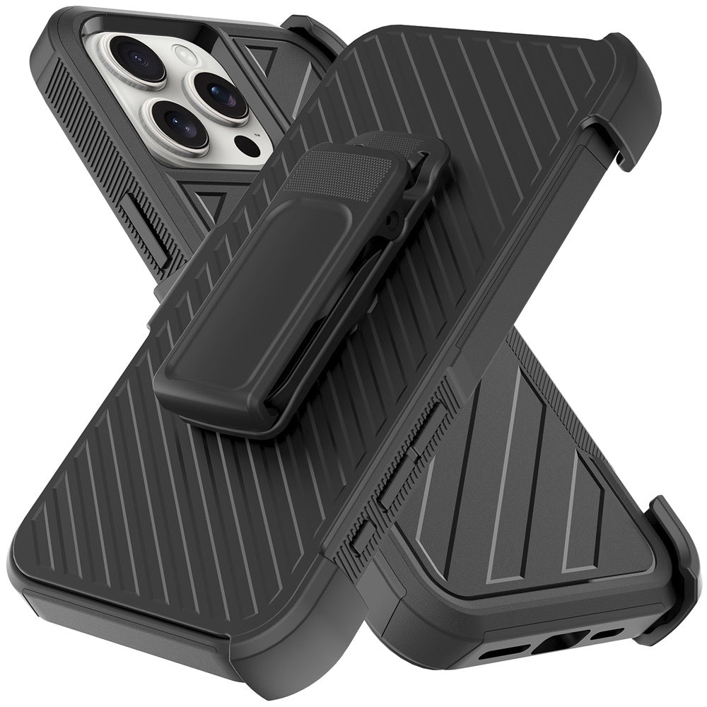 For Samsung Galaxy A16 5G Premium Design Hybrid lined with Belt Clip Holster Shockproof Rugged Textured 2in1 Non Slip Tough Case Cover Black