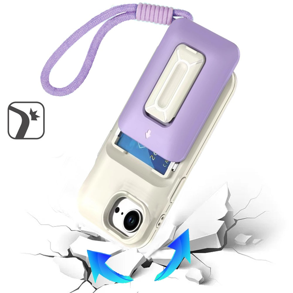 For Apple iPhone 16e Wallet Case with 2- Credit Card Holder, Wrist Strap & Kickstand Hybrid Shockproof TPU Case Cover