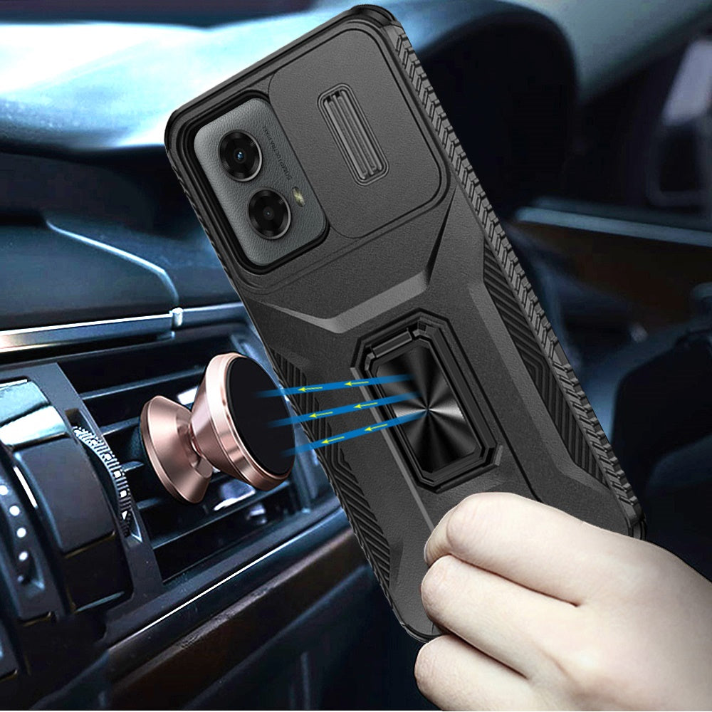 For Samsung Galaxy A54 Case, Camera Cover with Magnetic Rotation Ring Stand, Military Grade Hybrid Hard TPU Shockproof Case Cover Black