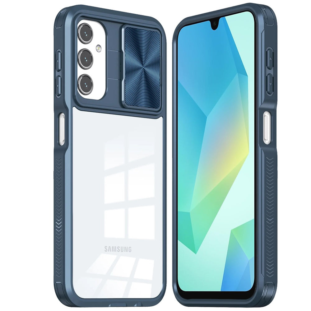 For Samsung Galaxy A16 5G Premium Hybrid Slim Case with Slide Camera Protector, Transparent Back Colorful Frame Bumper Case Cover