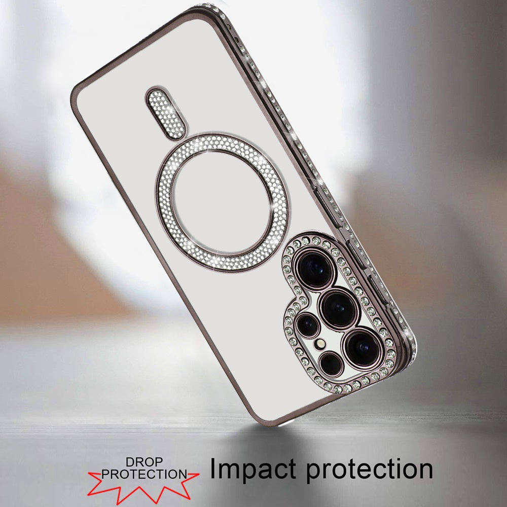 For Apple iPhone 11 Bling Case with Diamond Magnetic Circle, Transparent Slim Shockproof Hybrid Slim Fit Case Cover