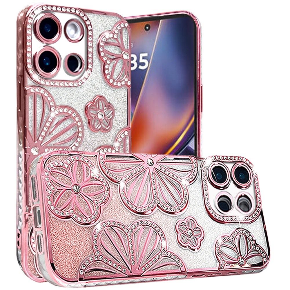 For Samsung Galaxy A26 Luxury Flower Design Sparkle Glitter Diamond Rhinestone Shimmer Bling Plating Thick TPU Hard PC Case Cover