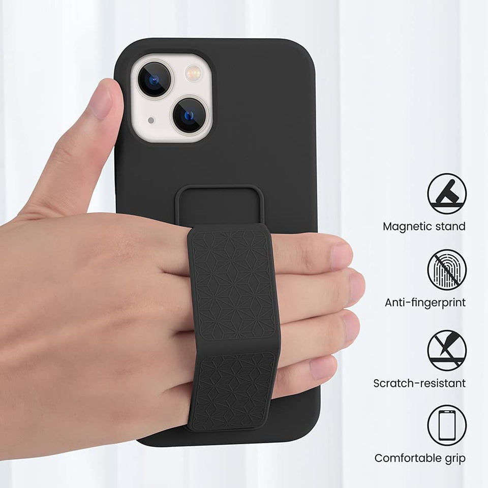 For Apple iPhone 15 Pro (6.1") PU Leather Back Foldable Kickstand Hand Strap Stand Hybrid Heavy Duty Shockproof Phone Case Cover