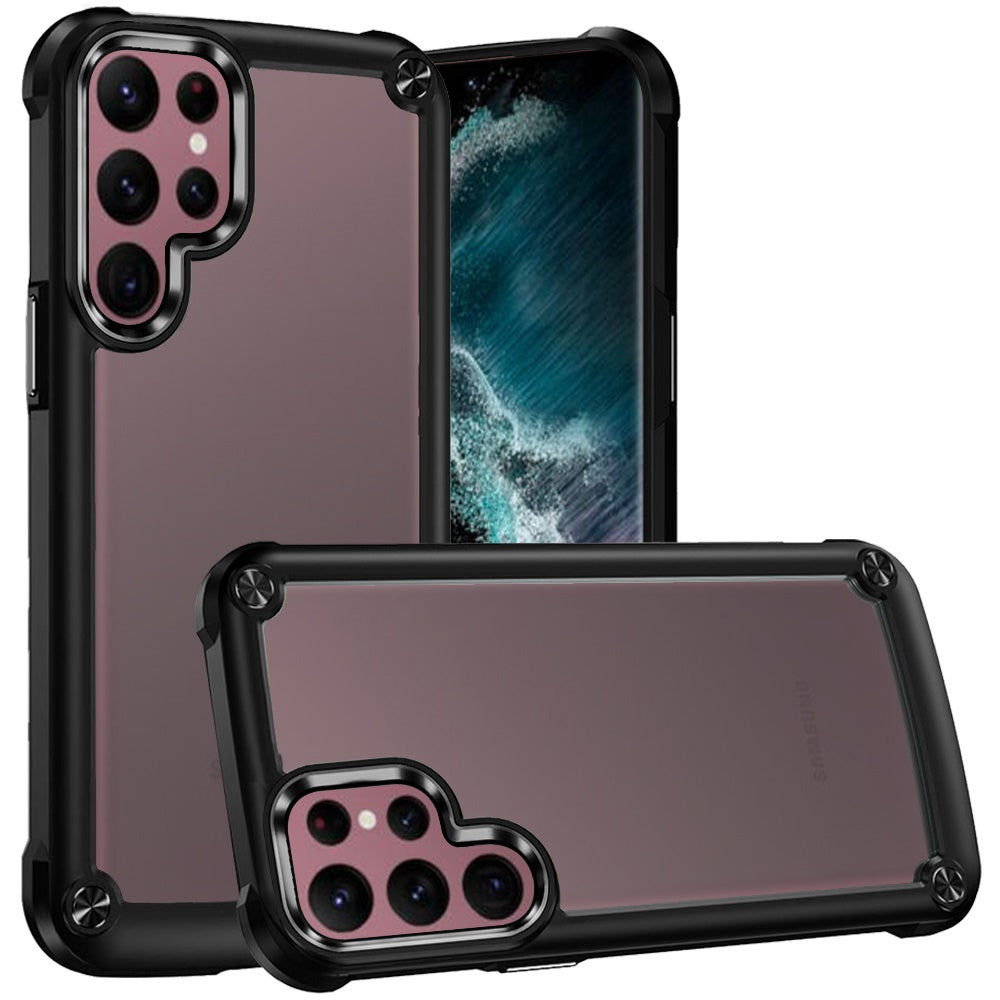 For Samsung Galaxy A06 Hybrid Transparent Rubber with Metal Buttons & Camera Edges Hard TPU Corner Bumper Case Cover