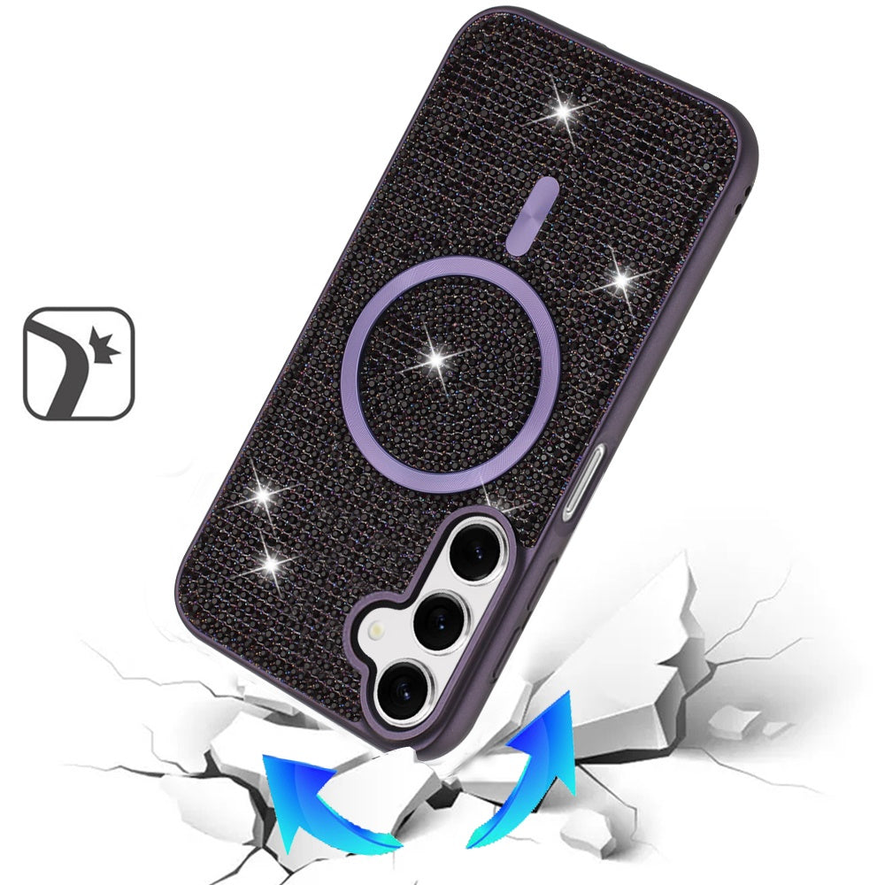 For Samsung Galaxy A16 5G Sparkly Diamond Bling Case Rhinestone Skin Hybrid with Magnetic Circle, MagSafe Compatible Case Cover