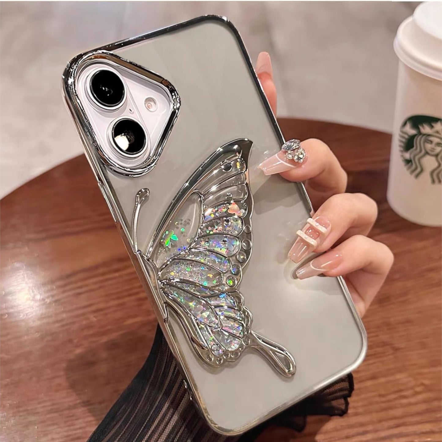 For Samsung Galaxy A16 Glitter 3D Butterfly Bling Case, Chrome Electroplate Sparkle Liquid Flowing Plating Hybrid Bumper Case Cover