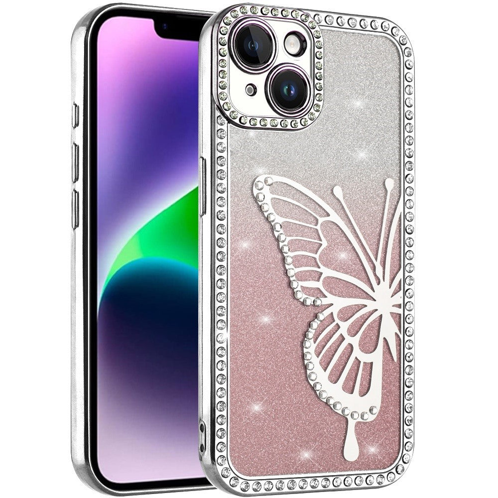 For Apple iPhone 11 Butterfly Glitter Diamond Shimmer Hybrid Slim & Stylish Electroplated Sparkly Bling Shockproof TPU Protective Case Cover