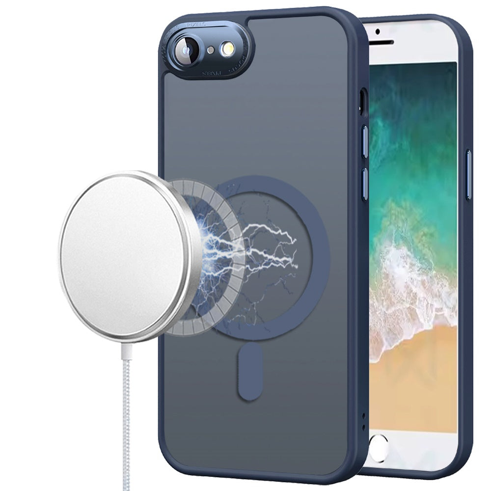 For Apple iPhone 16e (E edition) Complete Protection HQ Matte Translucent Hybrid Shockproof w/ Camera Protector Compatible with MagSafe Case Cover Blue