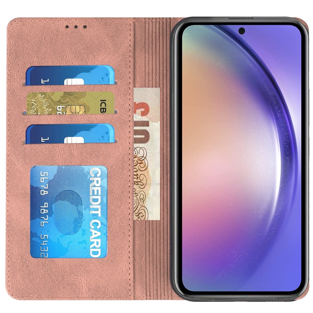 For Apple iPhone 16 Pro (6.3") Premium Wallet PU Vegan Leather ID Credit Card Slot Money Holder with Magnetic Closure Pouch Flip Case Cover Rose Gold