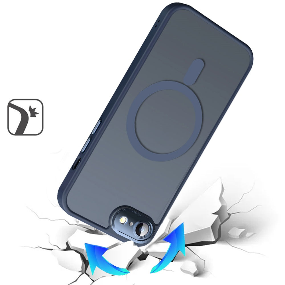 For Apple iPhone 16e (E edition) Complete Protection HQ Matte Translucent Hybrid Shockproof w/ Camera Protector Compatible with MagSafe Case Cover Blue