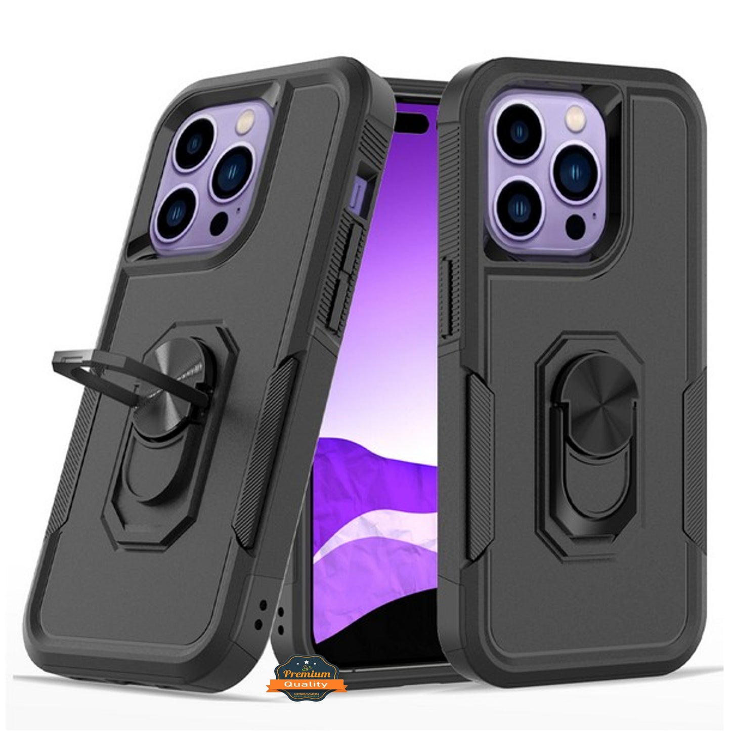 For Apple iPhone 15 Plus (6.7") Heavy Duty Hybrid Rugged 2in1 Shockproof Protective with Magnetic Ring Stand Holder Phone Case Cover