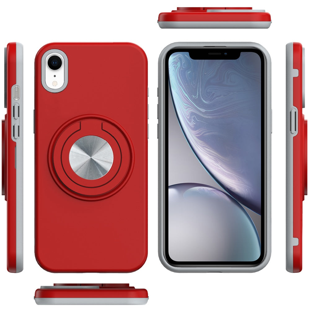 For Apple iPhone XR Metal Matte Hybrid with Invisible Rotational Ring Stand, Car Mount Friendly, Military Grade Slim Fit Sturdy Case Cover