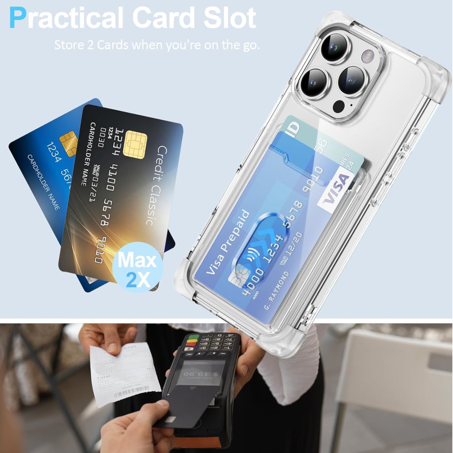 For Apple iPhone 16 Plus (6.7") Wallet Clear Case with Credit Card Holder Rubber Silicone TPU Protection Corner Bumper Shockproof Case Cover