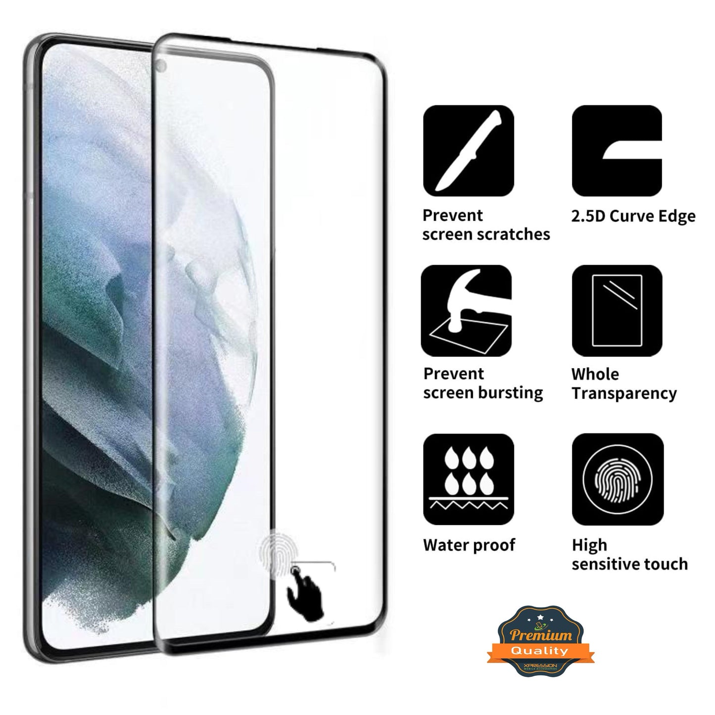 For Samsung Galaxy S21 Ultra Tempered Glass Screen Protector Supports Fingerprint Recognition, Case-Friendly, HD Clarity Protector Clear Black