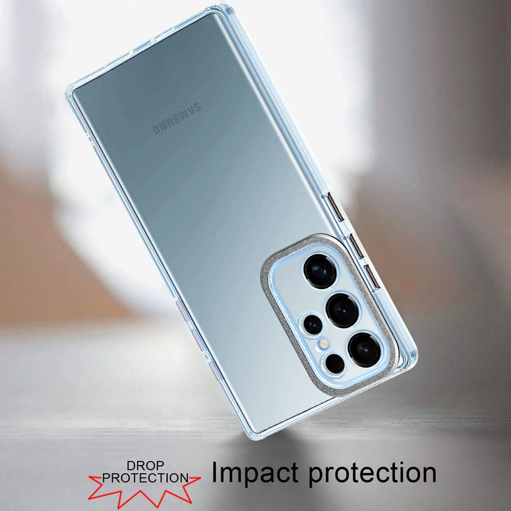 For Samsung Galaxy S25 Ultra Transparent Clear Hybrid with Matching Metal Buttons and Camera Protection Hard PC + TPU Rubber Case Cover Clear / Black