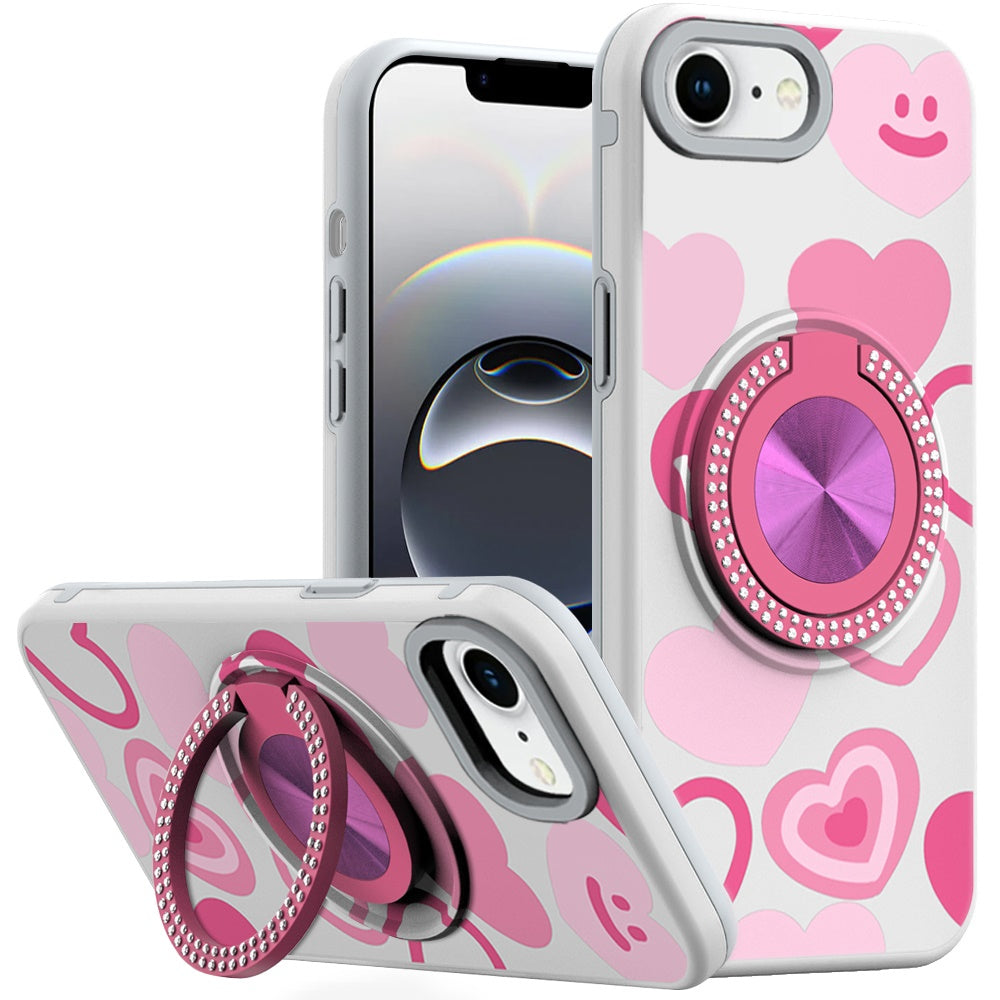 For Apple iPhone 16e Pattern Design Hybrid with Invisible Ring Stand & Magnetic Back, Shockproof Protective Grip Case Cover