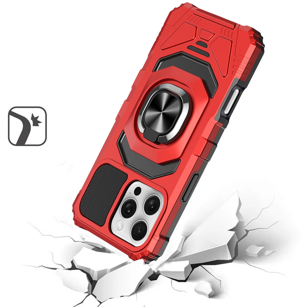 For Apple iPhone 16 Pro (6.3") Hybrid Dual Layer with Rotate Magnetic Ring Stand Holder Kickstand, Rugged Shockproof Case Cover