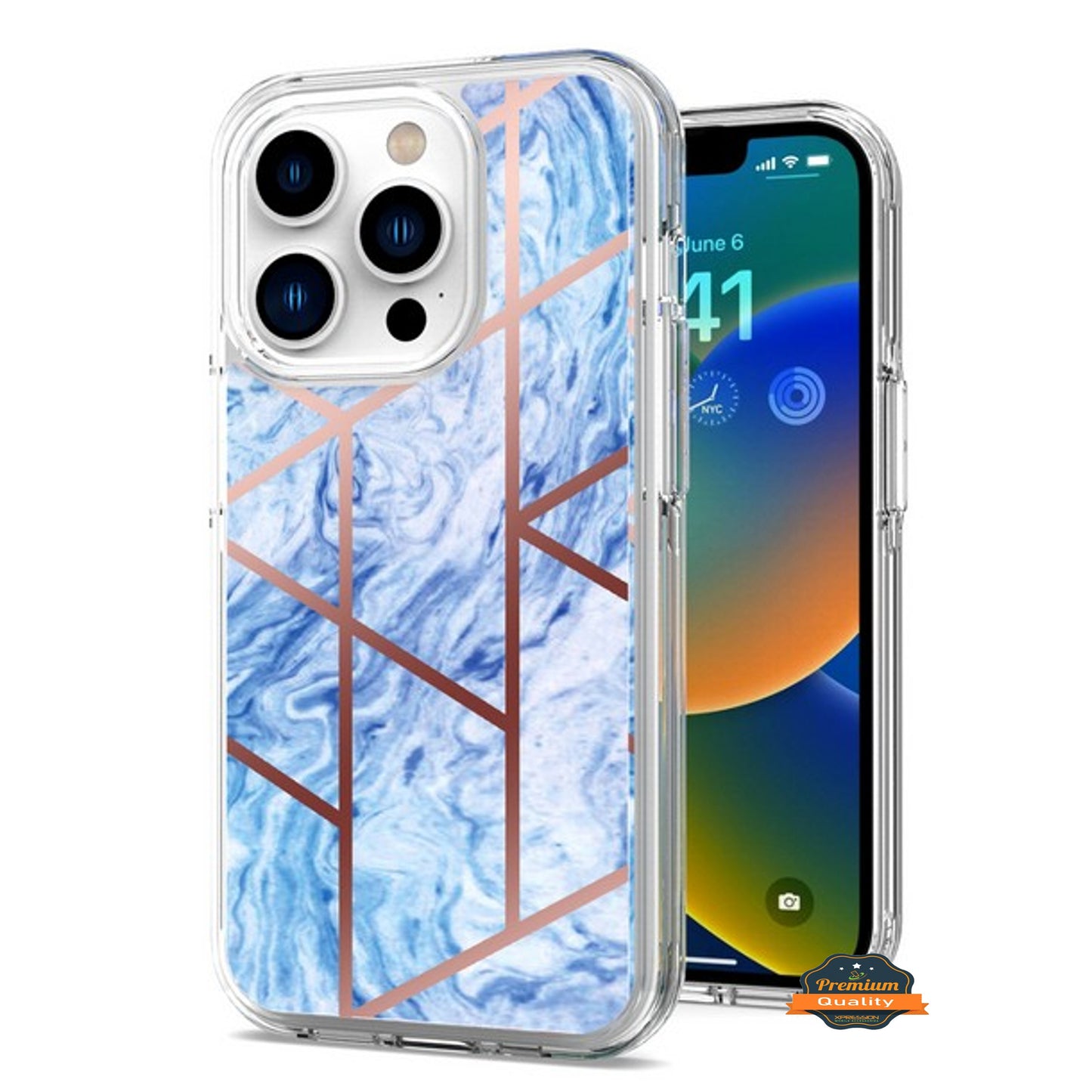 For Apple iPhone 15 Plus (6.7") Stylish Hybrid Fashion Marble Trendy Design Hard Back PC Shockproof TPU Protective Phone Case Cover