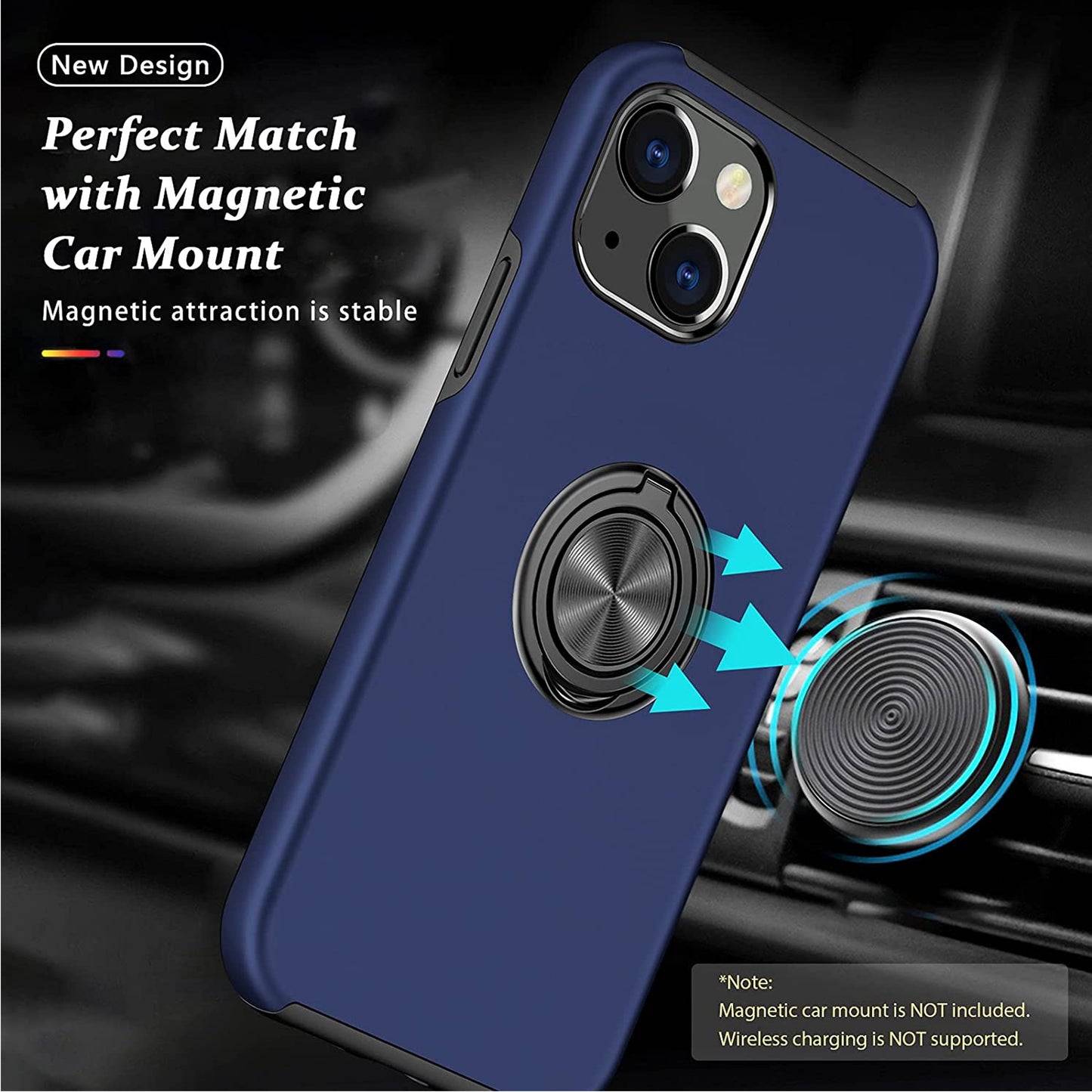 For Gabb Phone 4 Pro Military Grade Hybrid Case with Flat Metal Ring 360° Rotation Kickstand, Slim Fit Back Hard PC Case Cover Blue