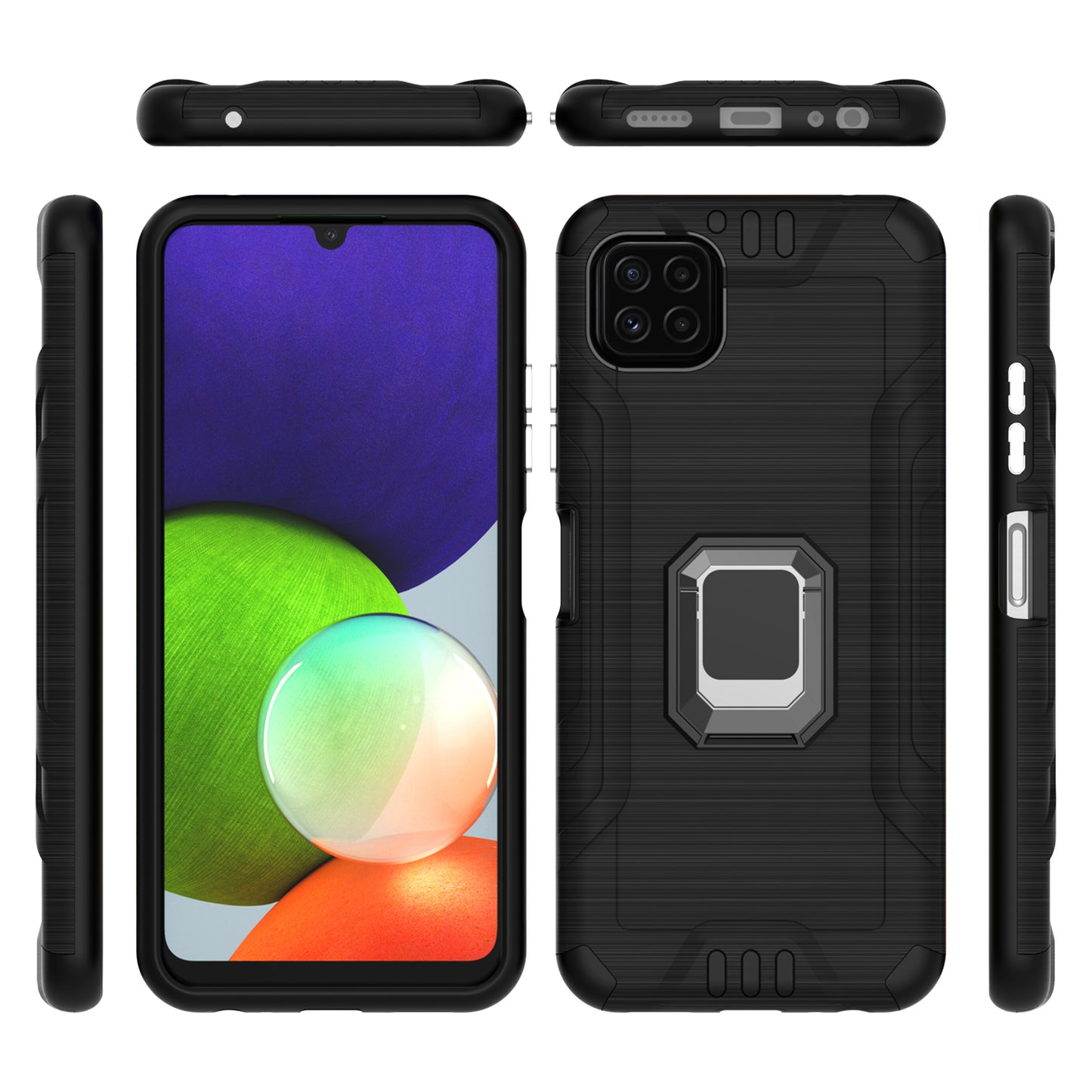 For Samsung Galaxy A22 5G Hybrid Ring Holder Kickstand Shockproof Magnetic Design Rugged Bumper Armor Drop Protective Phone Case Cover