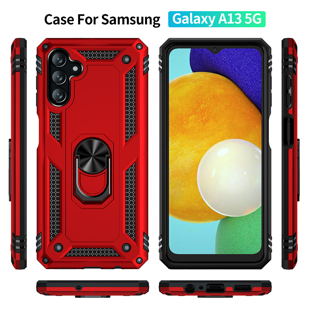 For Samsung Galaxy A13 5G Military Grade Heavy Duty Armor Hybrid with Rotating Metal Ring Kickstand Finger Loop Stand Phone Case Cover