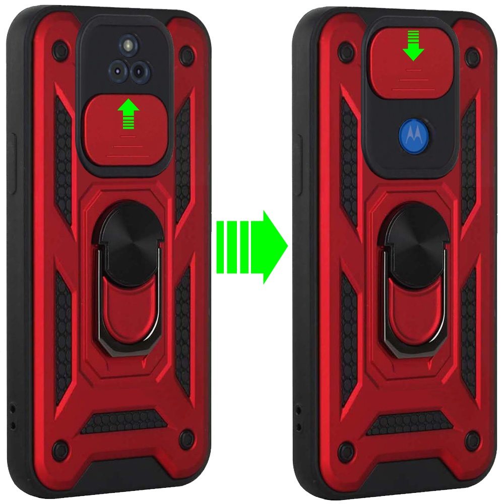 For Motorola Moto G Play 2021 Hybrid Cases with Slide Camera Lens Cover and Ring Holder Kickstand Rugged Dual Layer Heavy Duty Phone Case Cover