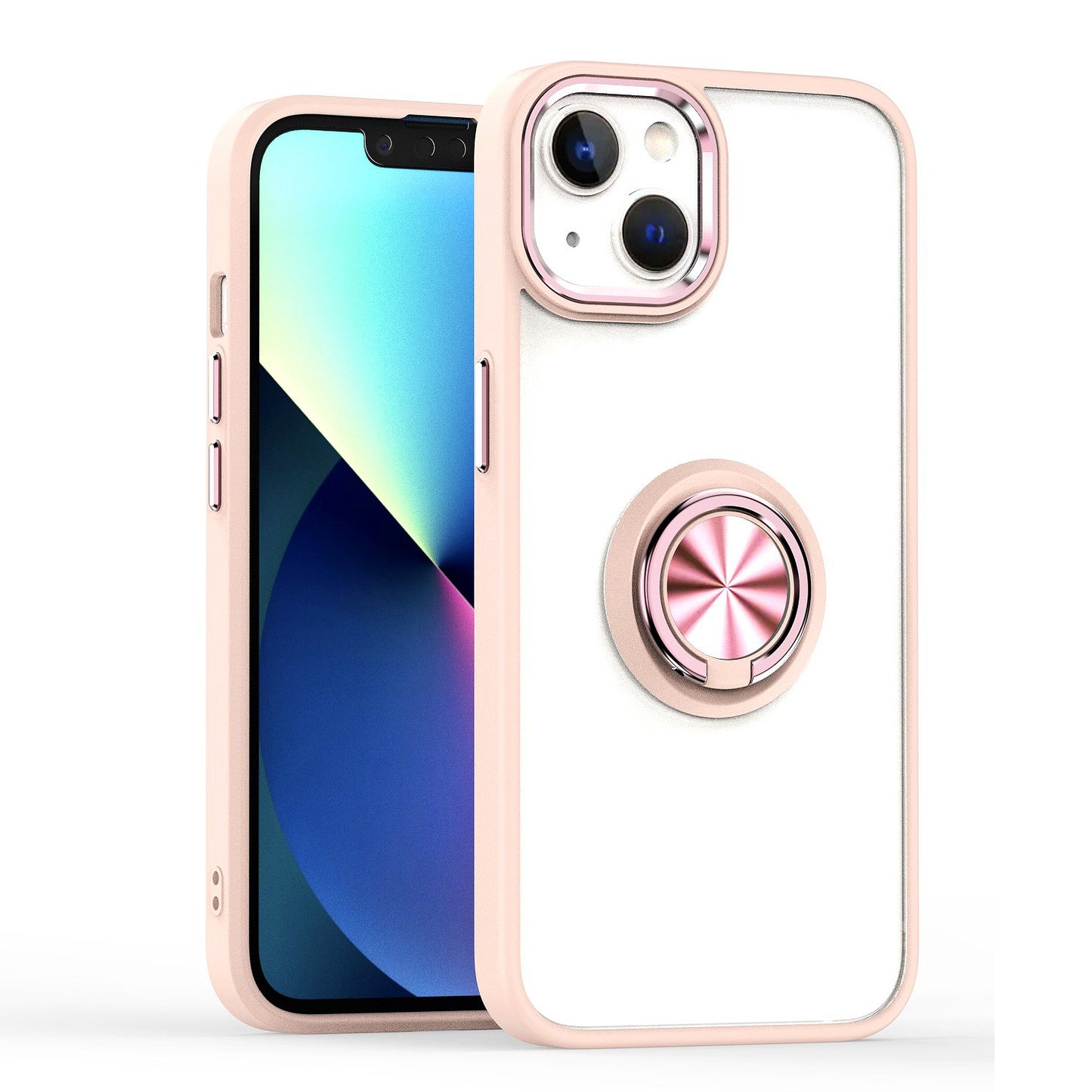 For Apple iPhone 13 Pro Max (6.7") Slim Transparent Shockproof Hybrid Chromed with Magnetic Ring Stand Holder Phone Case Cover