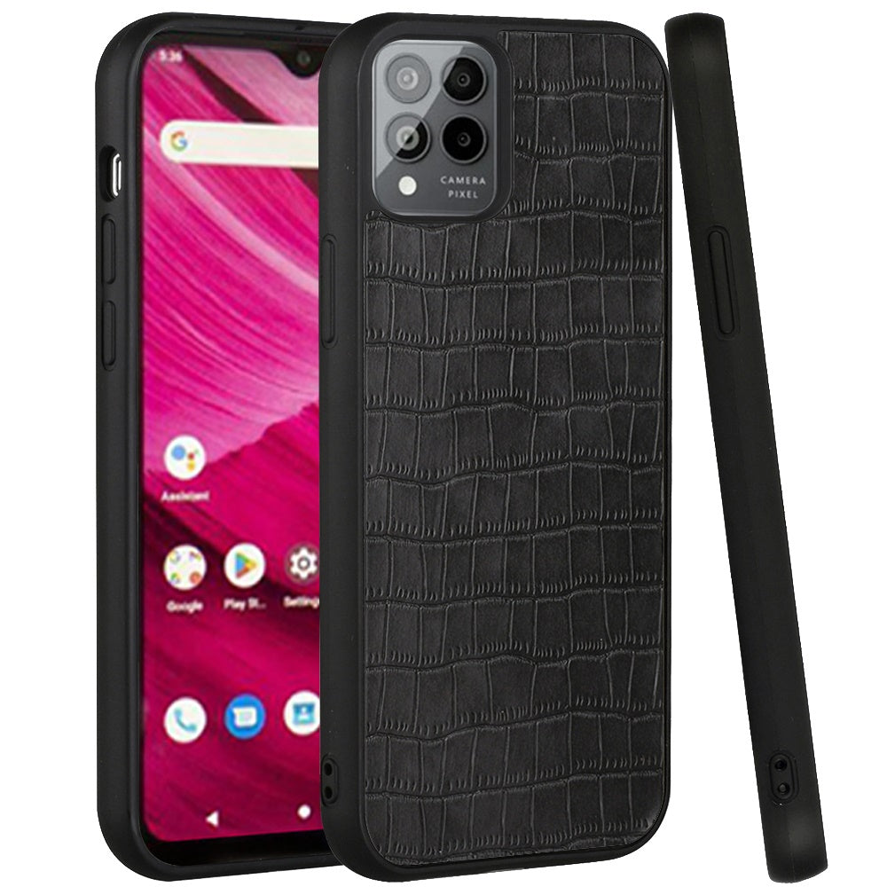 For T-Mobile Revvl 6 5G Ultra Slim Thin PU Leather Crocodile Flip Snap On Hybrid Shockproof TPU PC Hard Shell Durable Phone Case Cover