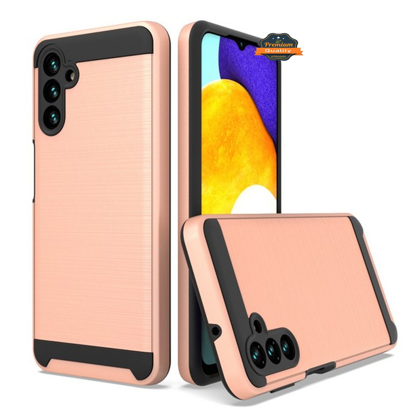 For Samsung Galaxy A13 5G Slim Rugged TPU Hard Brushed Metal Texture Hybrid Dual Layer Defender Armor Shock Absorbing Phone Case Cover