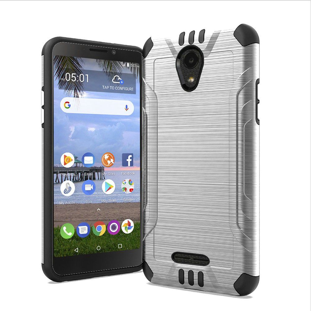 For Alcatel Insight Hybrid Dual Layer Slim Defender Armor Tuff Metallic Brush Texture Finishing Shockproof Hard PC + TPU Rubber Phone Case Cover