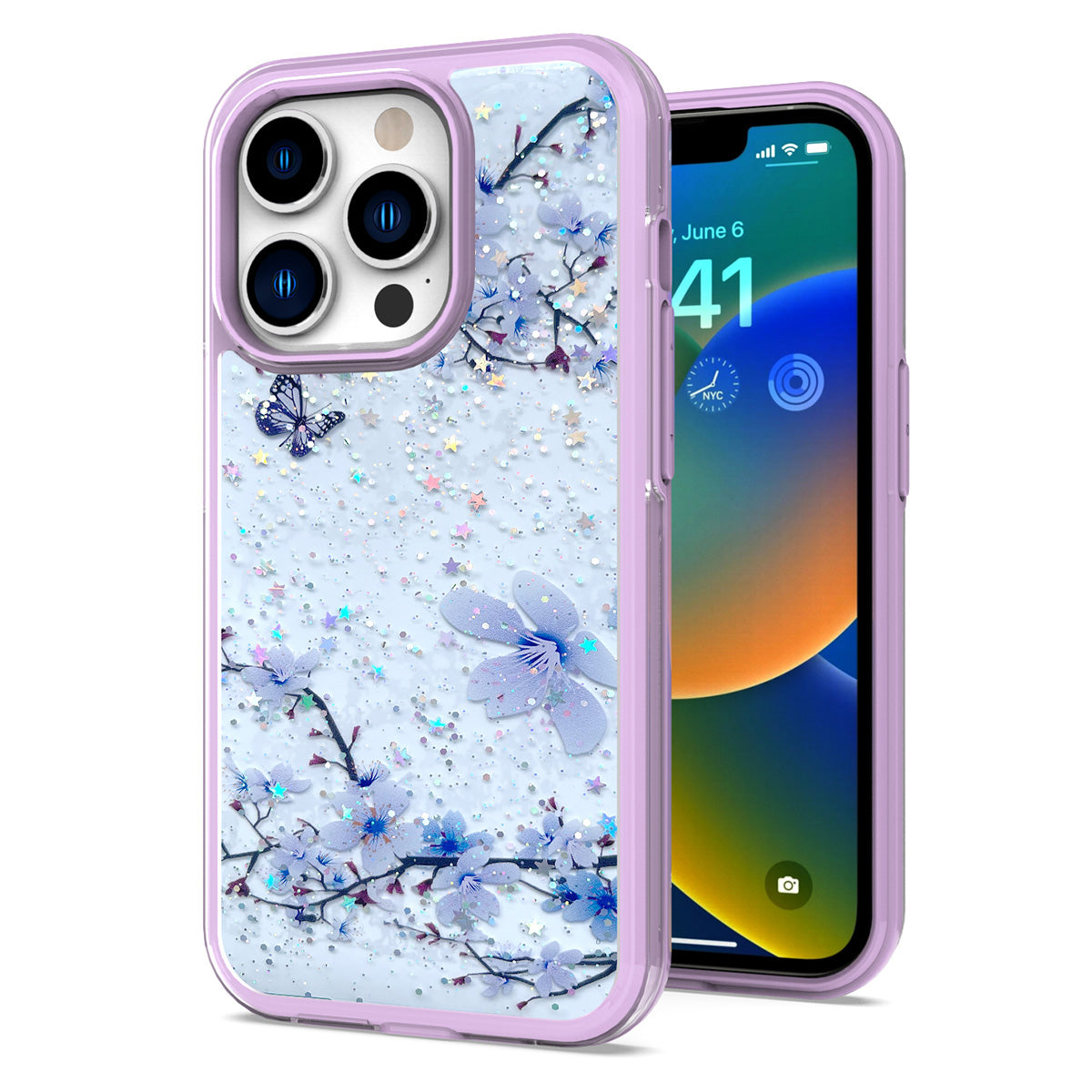 For Apple iPhone 11 (6.1") Sakura Spring Flowers Design Colorful Frame Hybrid Rubber TPU Hard PC Shockproof Rugged Slim Phone Case Cover