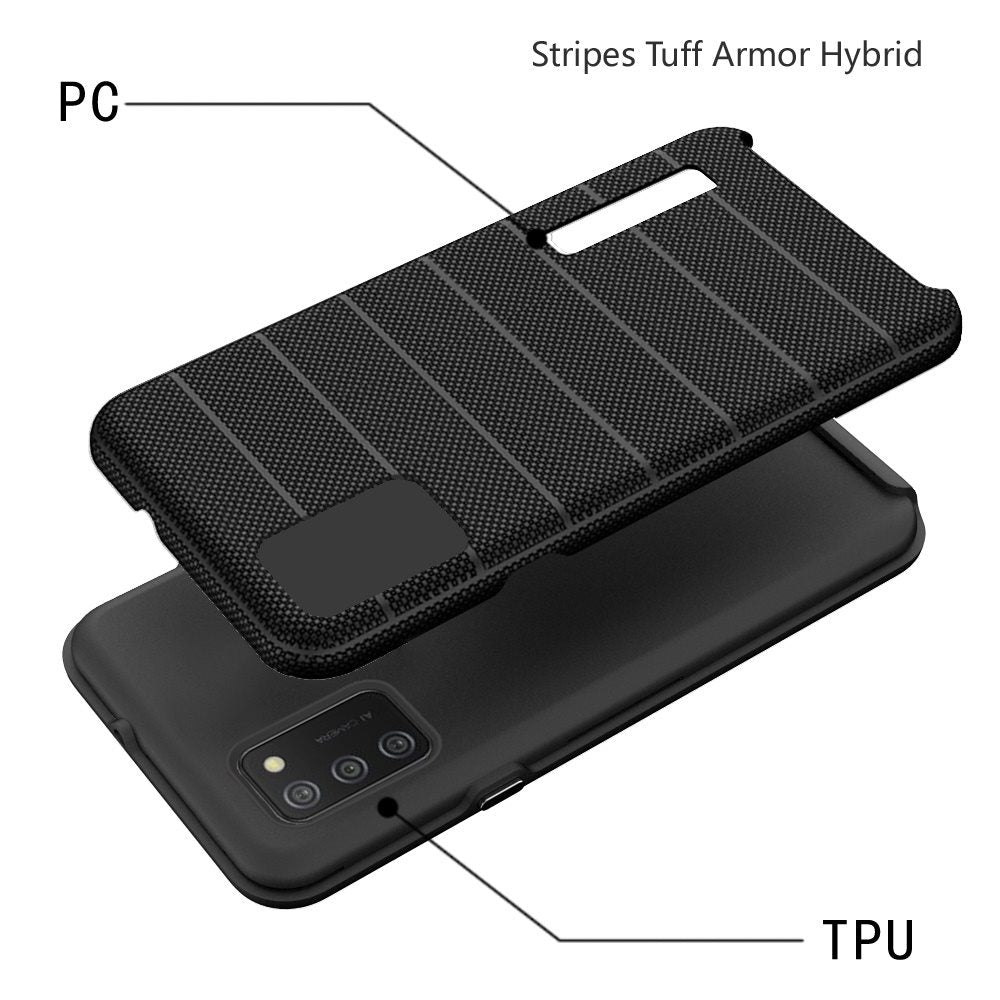 For Samsung Galaxy A02s Hybrid Tuff Armor Stripes Rugged Texture Rubber Dual Layers TPU+PC Scratch-Resistant Drop Protection Phone Case Cover