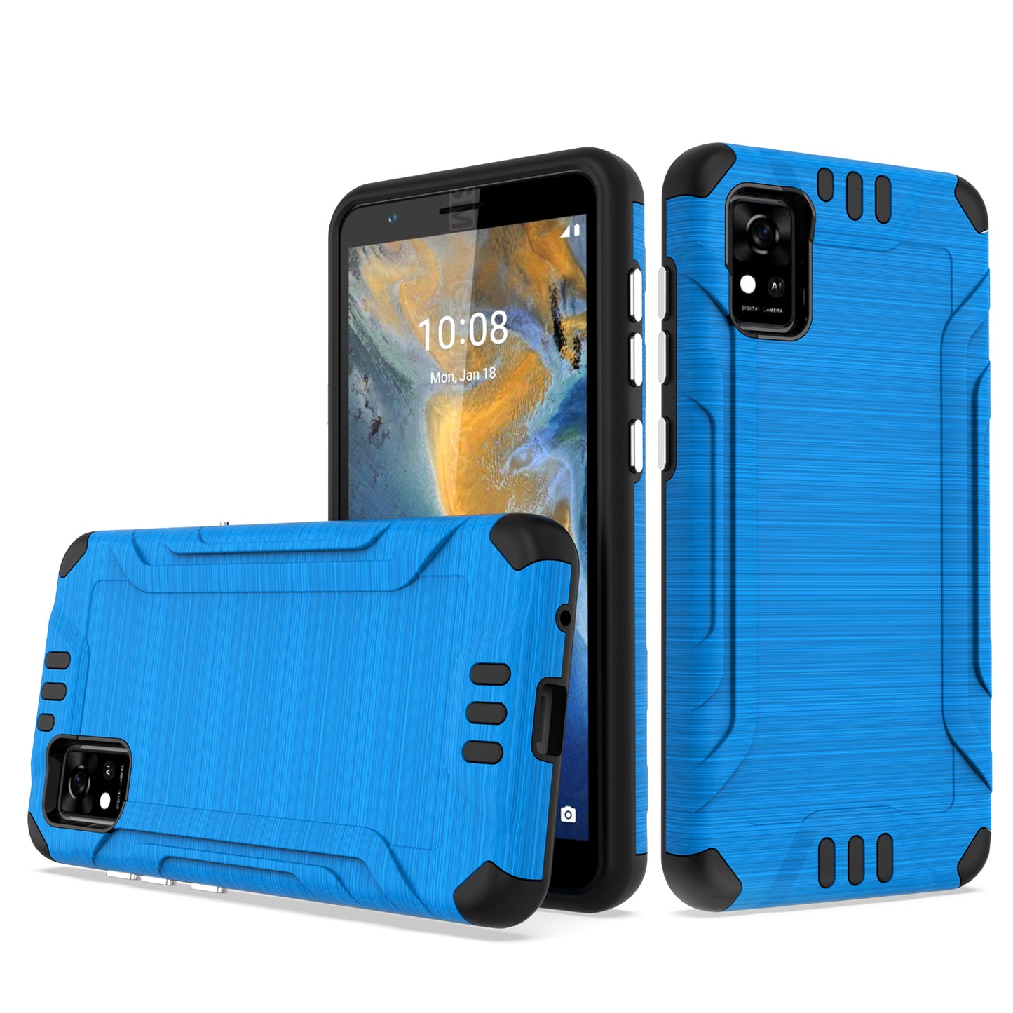 For ZTE Z589, Z5158 Hybrid Dual Layer Slim Defender Armor Tuff Metallic Brush Texture Finishing Shockproof Hard PC + Soft TPU Rubber Phone Case Cover