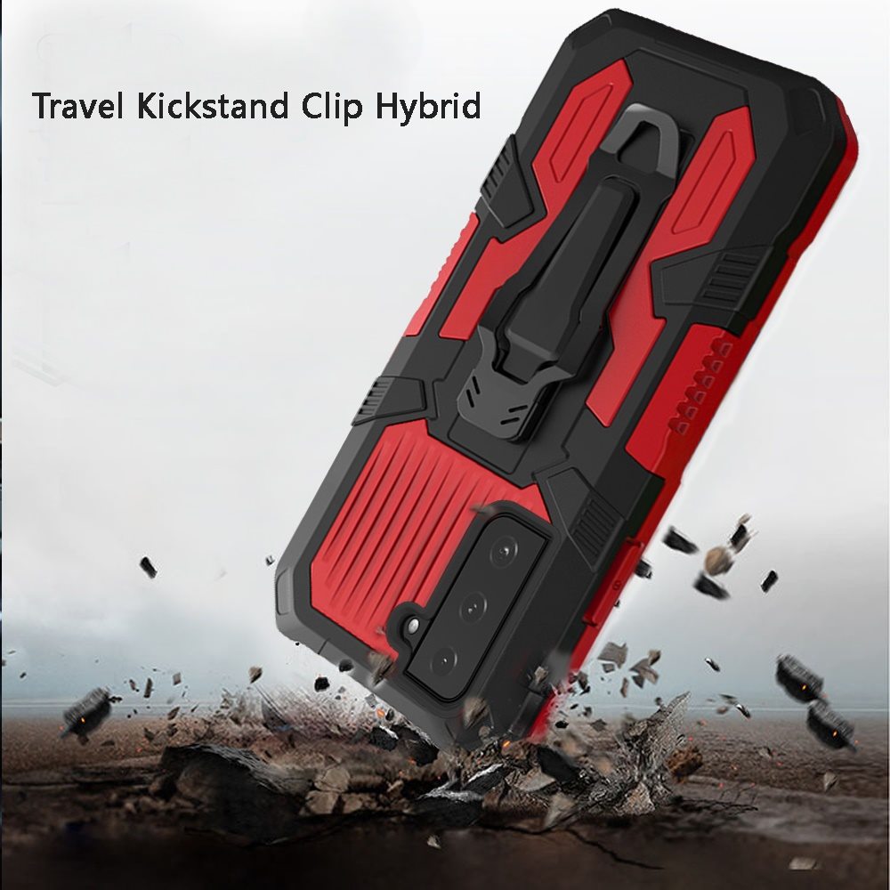 For Samsung Galaxy S21 FE /Fan Edition Rugged Heavy Duty Dual Layers Hybrid Shockproof Shell with Built in Metal Clip Holder & Kickstand Phone Case Cover