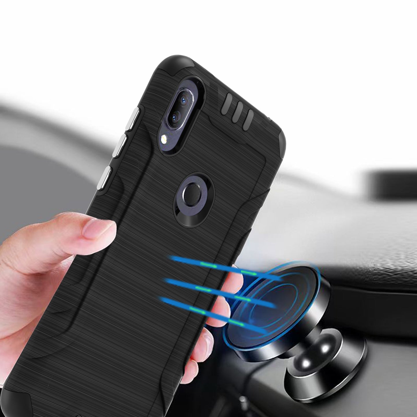 For Alcatel Insight Hybrid Dual Layer Slim Defender Armor Tuff Metallic Brush Texture Finishing Shockproof Hard PC + TPU Rubber Phone Case Cover