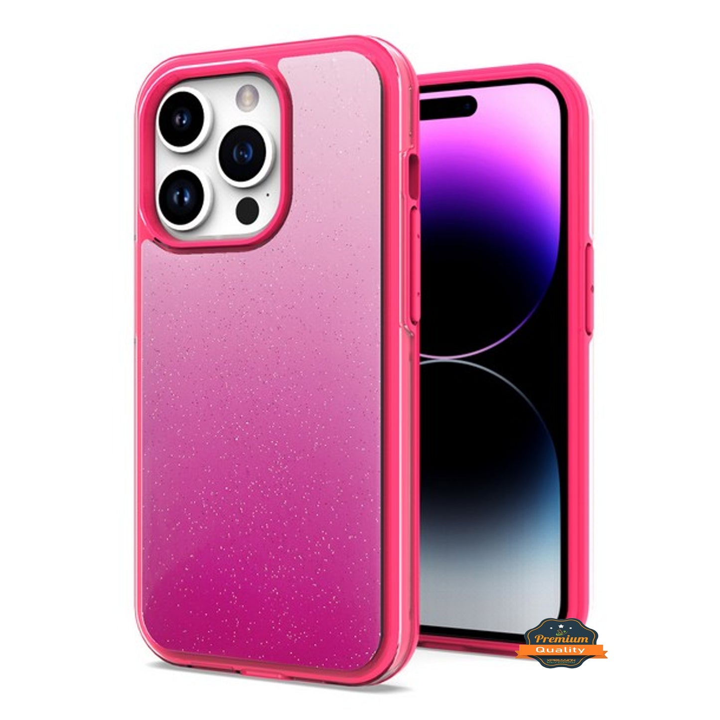 For Apple iPhone 14 /Plus Pro Max Gradient Glitter Bling Hybrid Shockproof Protection TPU Frame and Hard PC Back Slim Phone Case Cover