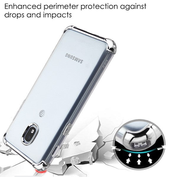 For Samsung Galaxy J3 (2018)/ Galaxy J3 Star/ Galaxy J3 Slim Hybrid Transparent Rubber Gummy Hard PC Silicone Electroplating Clear / Silver Phone Case Cover