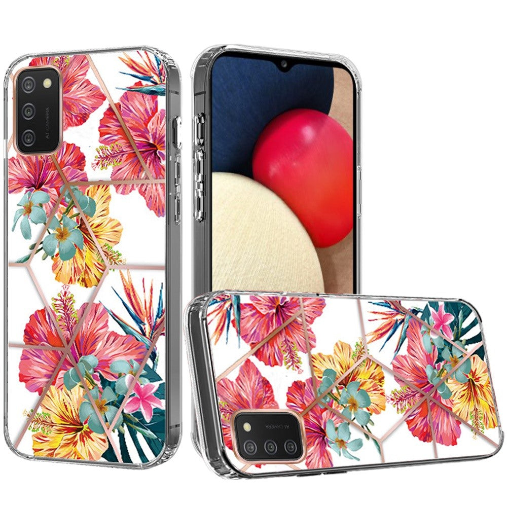 For Samsung Galaxy A02S Fashion Art Floral IMD Design Beautiful Flower Pattern Hybrid Protective Hard PC Rubber TPU Slim Back Phone Case Cover
