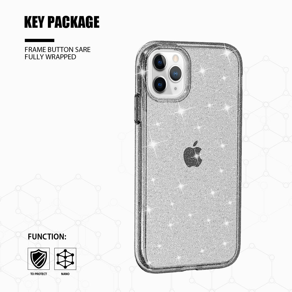 For Apple iPhone 13 /Pro Max Mini Transparent Glitter Bling Sparkly Hybird Hard PC Shell & Soft TPU Shock-Absorption Bumper Phone Case Cover