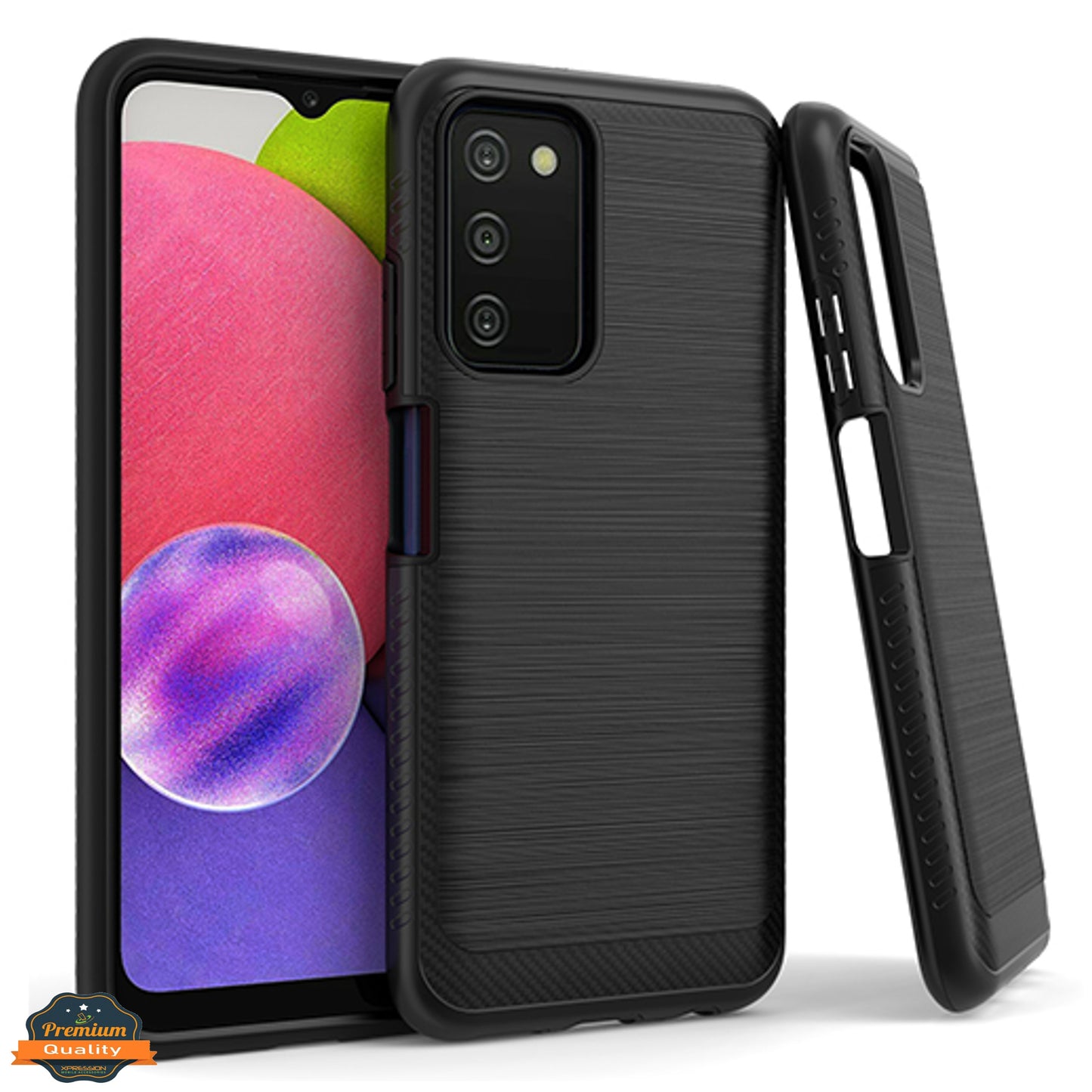 For Samsung Galaxy A03s (2022) Armor Brushed Texture Rugged Carbon Fiber Design Shockproof Dual Layers Hard PC + TPU Protective Phone Case Cover