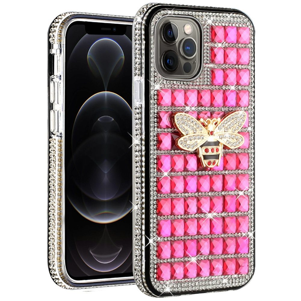 For Apple iPhone 11 (6.1") Fashion Luxury 3D Bling Diamonds Rhinestone Jeweled Ornament Shiny Crystal Hybrid TPU Hard Phone Case Cover