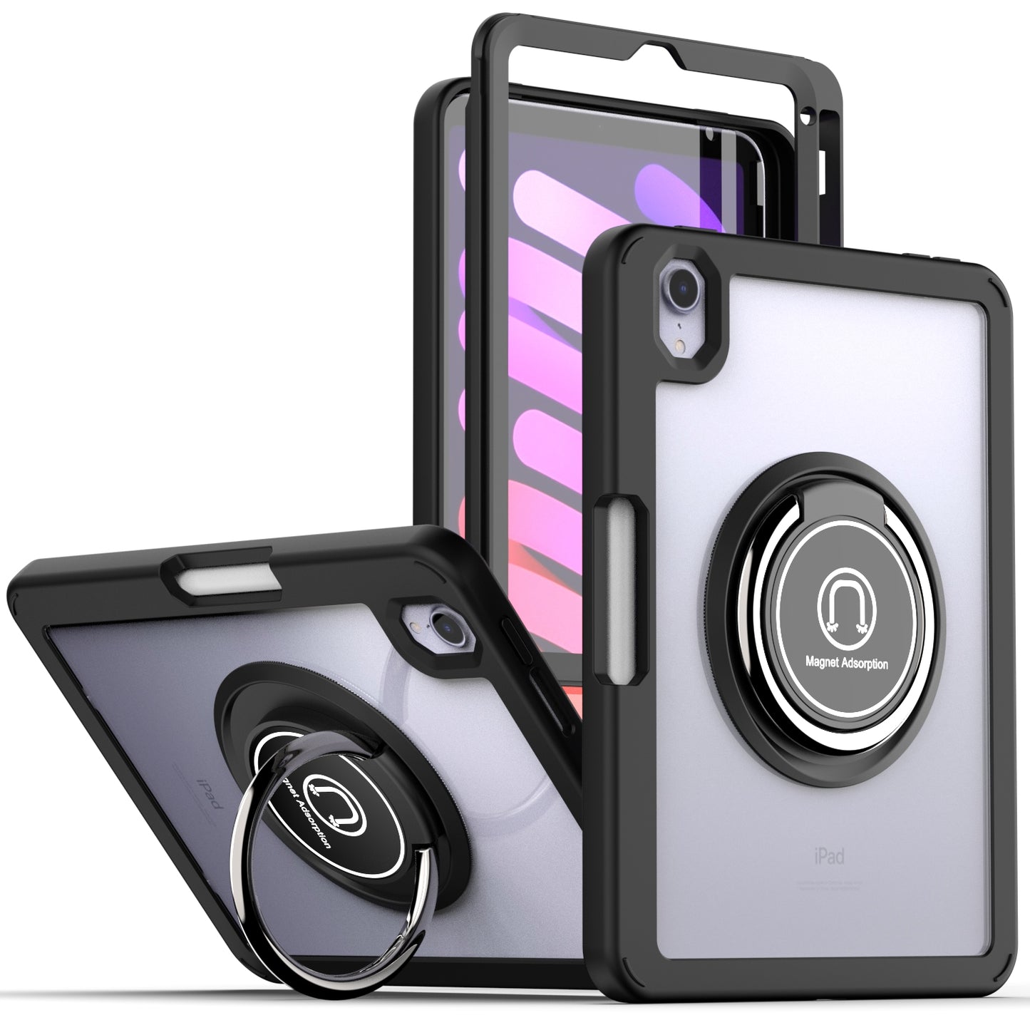 Case for Apple iPad Air 4 / iPad Air 5 / iPad Pro (11 inch) Slim Transparent Hybrid with Ring Magnetic Stand Holder Kickstand Frame Bumper Drop proof Clear Black Tablet Cover