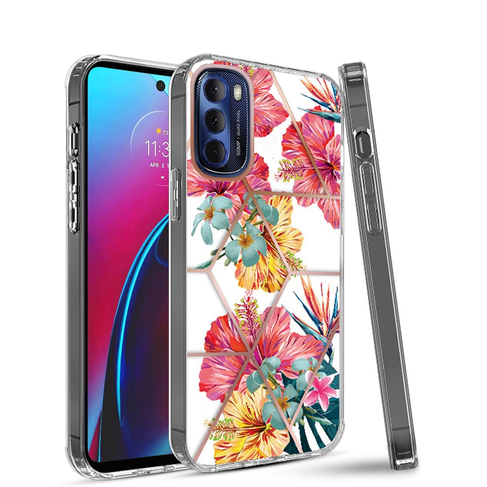 For Motorola Moto G Stylus 2022 4G Fashion Art Floral IMD Design Beautiful Flower Pattern Hybrid PC Rubber Hard Back Phone Case Cover