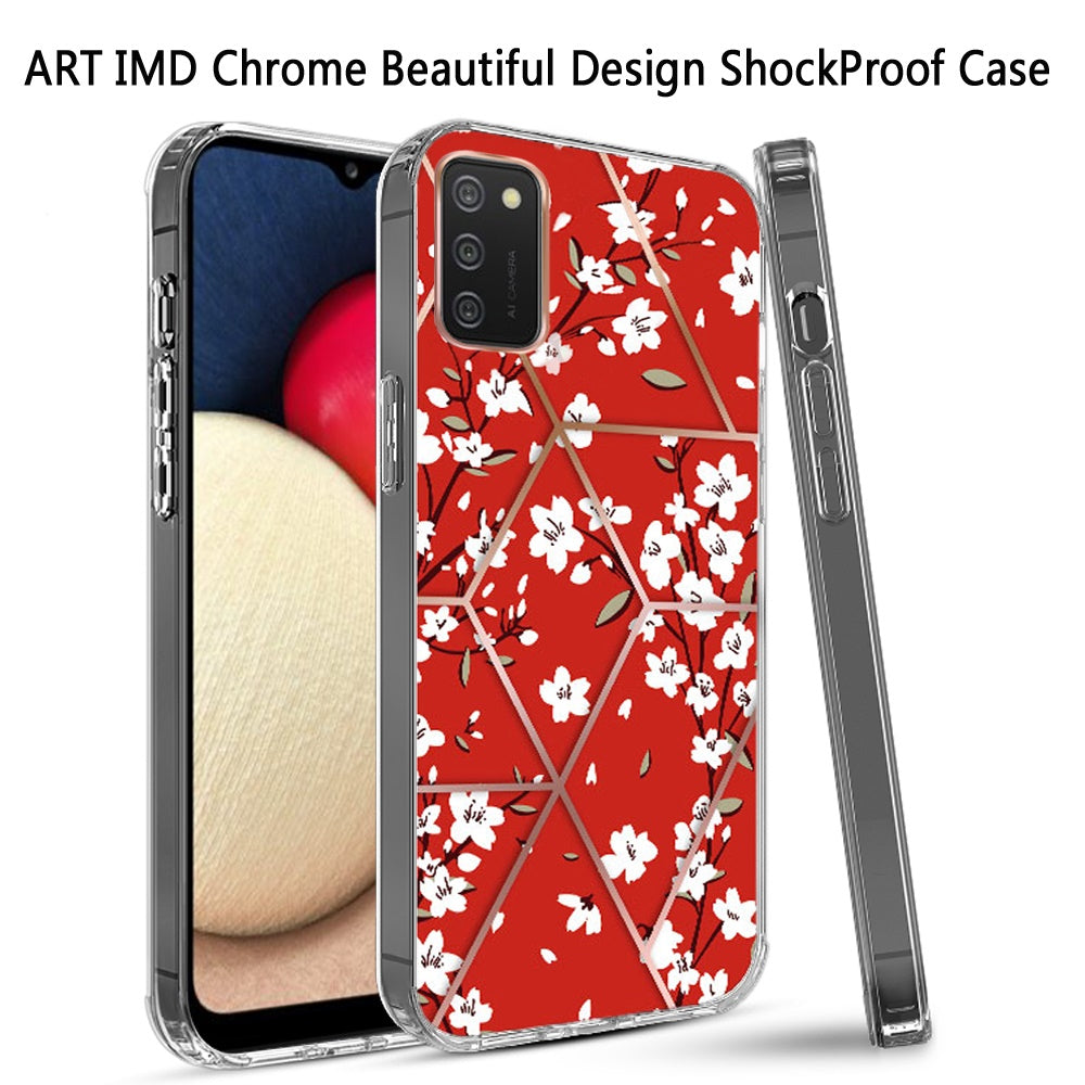 For Samsung Galaxy A02S Fashion Art Floral IMD Design Beautiful Flower Pattern Hybrid Protective Hard PC Rubber TPU Slim Back Phone Case Cover