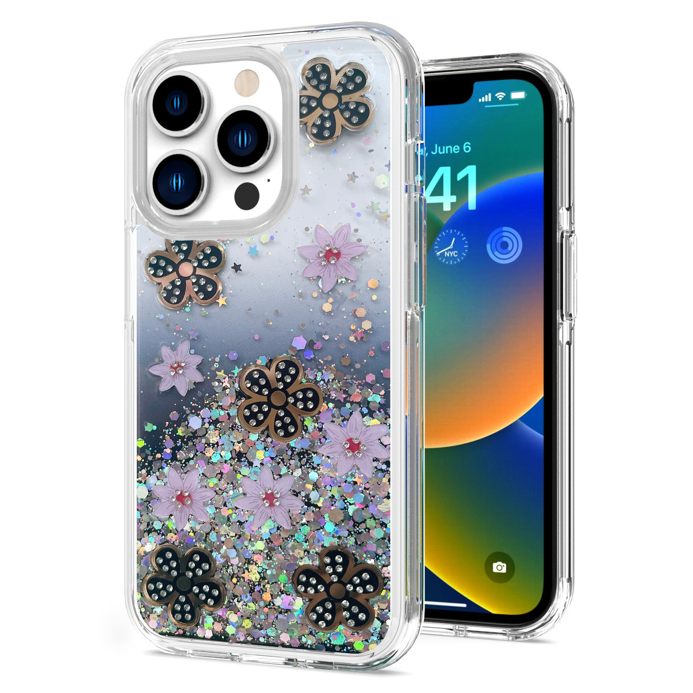For Samsung Galaxy A53 5G Floral Stylish Design Glitter Shiny Hybrid Rubber TPU Hard PC Shockproof Armor Slim Fit Phone Case Cover