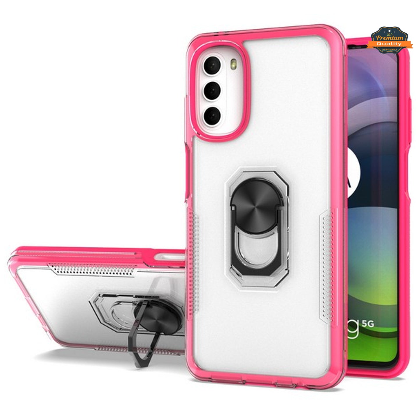 For Samsung Galaxy A03S Transparent Hybrid PC Magnetic Ring Stand (work with Car Mount) Detachable Frame Bumper Phone Case Cover
