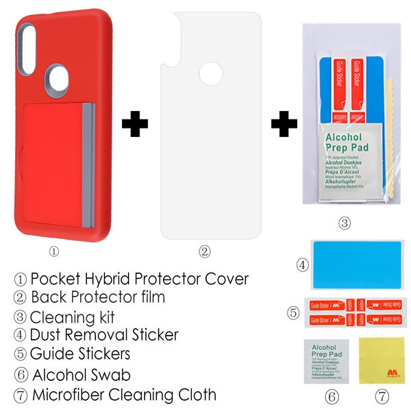 For Samsung Galaxy A21 Credit Card Wallet Back Storage Invisible Pocket Dual Layer Hard PC TPU Hybrid Red Phone Case Cover